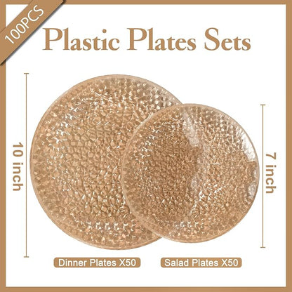 Rubtlamp 100Pcs Plastic Plates, Hammered Heavy Duty Plastic Platos, Fancy - Image 2