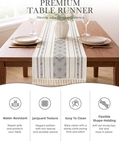 Table Runner, 13.8 x 72 Inch, Thick Jacquard Woven | Stain & Wrinkle Resistant - Image 2