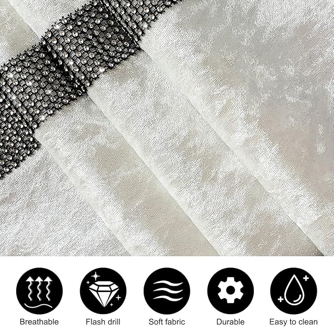 Elegant Sequin Rhinestone Creamy White Table Runner, Ombre Velvet, Modern Style - Image 5