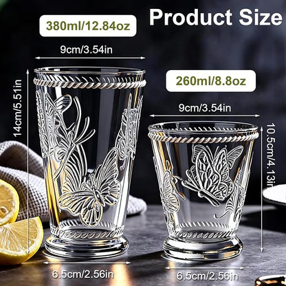 8 Pack Embossed Vintage Mixed Drinking Glasses, 12 Oz & 9 Oz Glasses | Embossed - Image 2