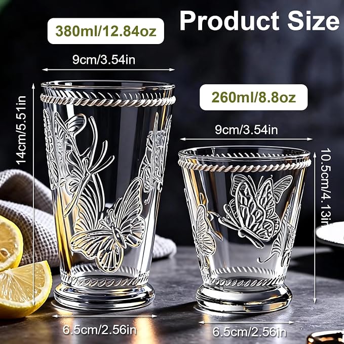 6 Pack Embossed Vintage Mixed Drinking Glasses, 12 Oz & 9 Oz Glasses | Embossed - Image 2