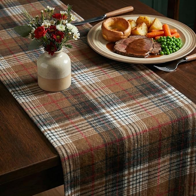 Artoid Mode Coffee Brown Farmhouse Plaid Retro Fall Table Runner, Thanksgiving - Image 4