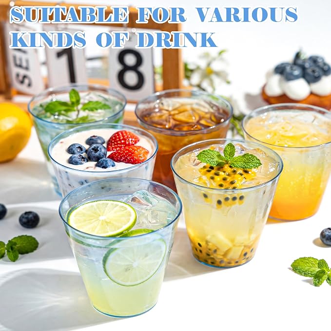 50 Pack 9oz Transparent Blue Plastic Cups, Fancy Disposable Cocktail Cup | - Image 5