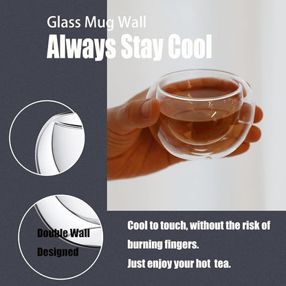 PunPun 4.2oz. 125ml Tea Cups Set of 4, Double Walled Glass Cups - Image 2