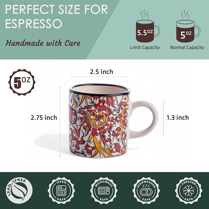 Ceramic Espresso Cups, 5 Oz Espresso Cups Set of 4, Handmade Espresso Cup - Image 2