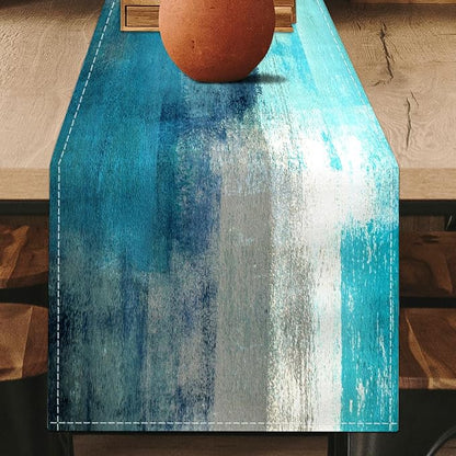 Teal Grey Table Runners Modern Art Farmhouse Linen Turquoise Table Runners - Image 2