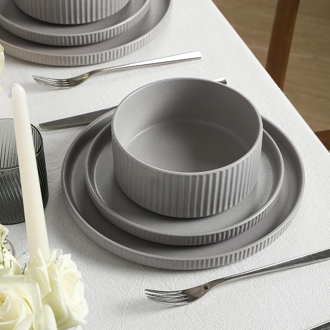 Stone Lain Haven Stoneware 24-Piece Dinnerware Set, Elegant Dish Set, Includes - Image 8