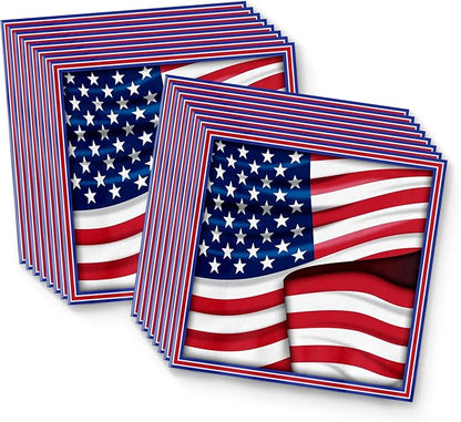 Fourth of July Paper Plates - 4th of July Disposable Plate Sets - American Flag Patriotic Party Supplies Set Plates Napkins Cups Tableware Kit for 16