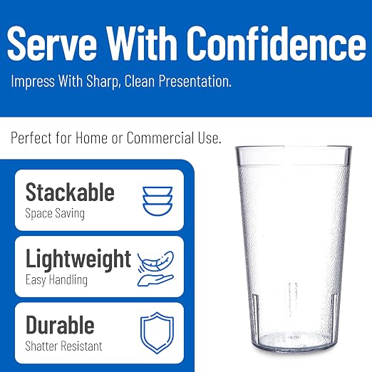 Carlisle FoodService Products Reusable Plastic Cups, 16 oz, 24 Pack | Stackable - Image 3