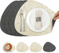 Placemats and Coasters, Washable Reversible Placemats Round Faux Leather Wipeable Place Mats Non Slip Heat Resistant Indoor Outdoor Table Mats (Set of 4, Gray Cream)