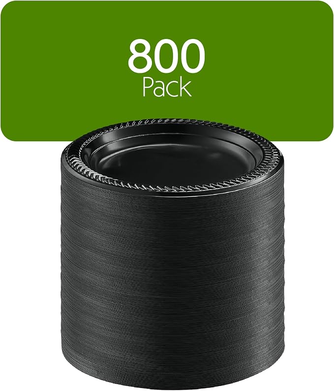 PLASTICPRO 800 PCS Black Plastic Plates Light Weight 6 Inch Plastic Dessert - Image 7