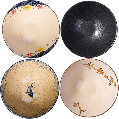 Japanese Retro Ramen Bowls Set of 4 Color Large 8 Inch Ceramic Bowl by Whitenesser