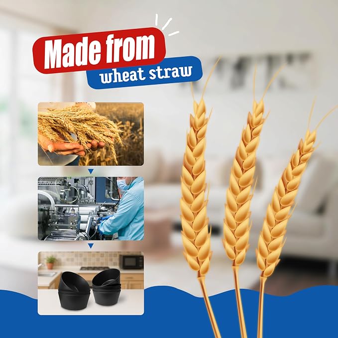 Teivio 12-Piece Wheat Straw Bowls Sets, Plastic Kitchen 22oz Cereal Bowls Set - Image 7
