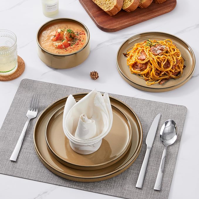 LIANYU Dinnerware Sets for 4, 12 Piece Modern Stoneware Dishes Set | Elegant - Image 4