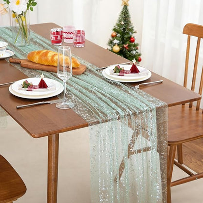 SiinvdaBZX 4 Pcs Sage Green Sheer Tulle Table Runner 120 Inch/10 Ft Long | - Image 2