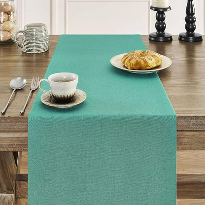 Basic Linen Style Table Runner, 14x60 Inch Teal | Mitered Corner Design - Image 5
