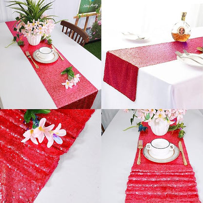 12 Packs 12 X 108 Inch Red Sequin Table Runner Glitter Dining Table Runner - Image 5