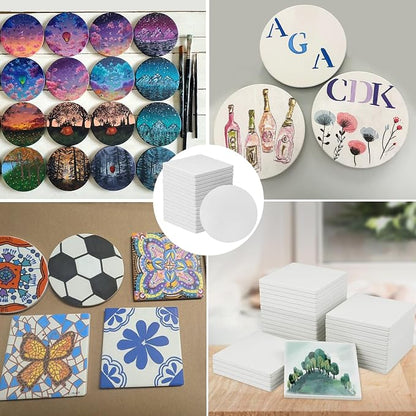 GNIEMCKIN 50 Pieces 3.54 Inch Round and Square Blank Ceramic Coasters, Unglazed - Image 6