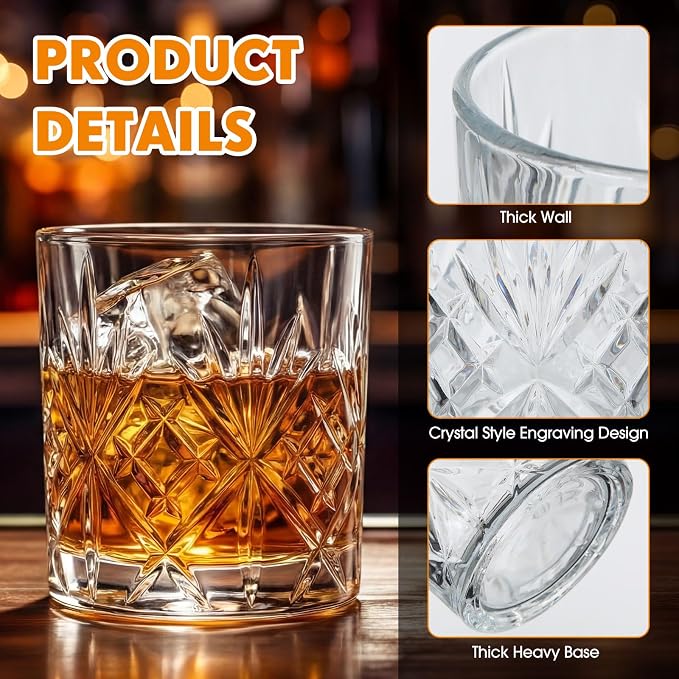 12 Pcs Old Fashioned Whiskey Glasses 8 oz Elegant Crystal Whiskey Glasses - Image 3