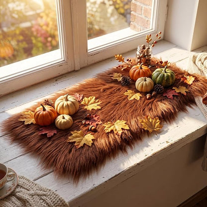 Irenare Fall Thanksgiving Table Runner Terracotta Decor Small Luxury Faux Fur - Image 5