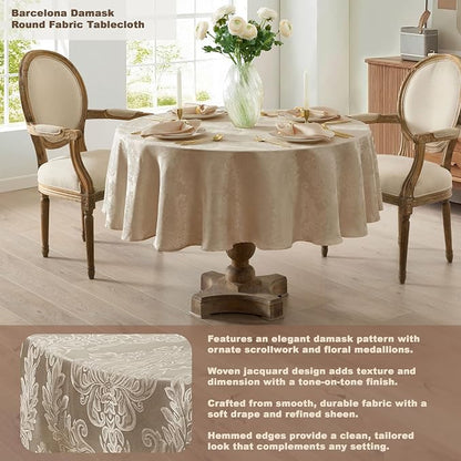 Newbridge Barcelona Luxury Damask Fabric Tablecloth, 108” Round, 100% Polyester - Image 2