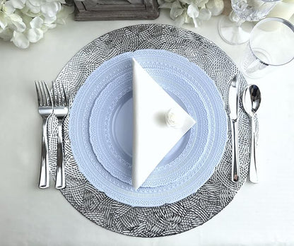 " OCCASIONS " 50 Plates Pack (25 Guests)-Extra Heavyweight Vintage Wedding Disposable/Reusable Plastic Plates -25x11'' Dinner + 25x8.25'' Salad/dessert (Chateau Collection Blue)