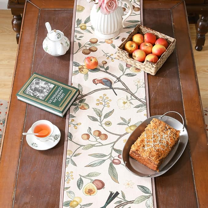 bilin gaier Designer Linen Extra Long Table Runner, Floral Fruit Pattern - Image 7
