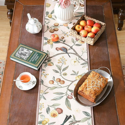bilin gaier Designer Vintage Linen Small Table Runner, Floral Fruit Pattern - Image 9