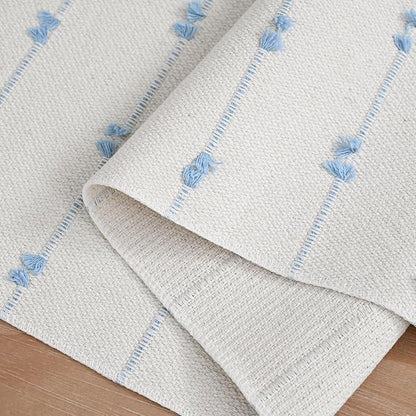 Artoid Mode Sky Blue Boho Farmhouse Cotton Woven Table Runner, Seasonal Summer - Image 6