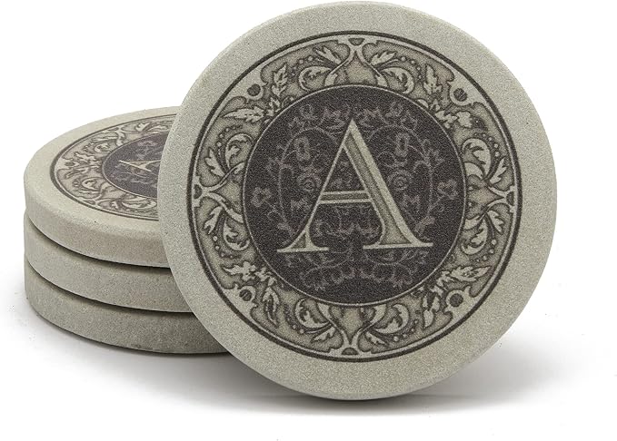 Thirstystone Monogram Letter Absorbent Sandstone Coaster 4-Pack | Manufactured - Image 4