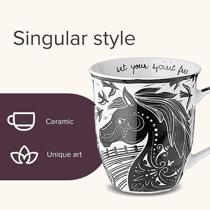 Karma Gifts 14 oz Black and White Boho Mug Horse - Image 3