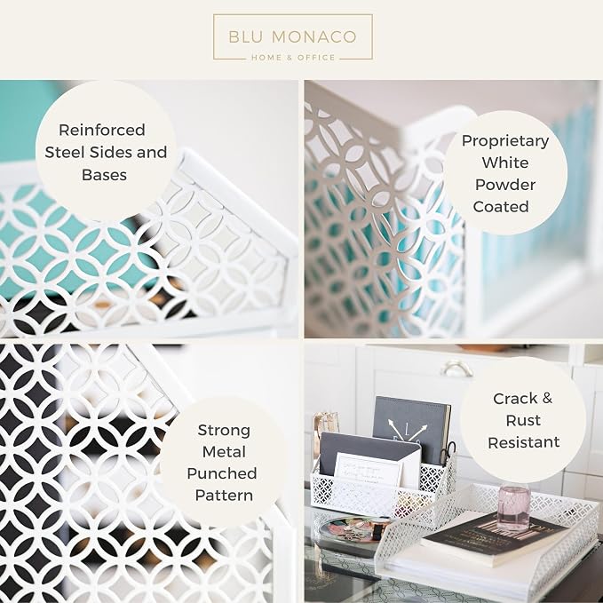 BLU MONACO | White Desk Organizer Set 6 Piece | Mail Sorter Organizer Countertop - Image 3