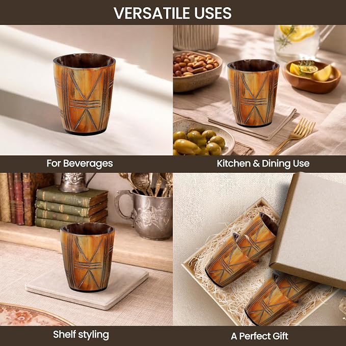 Handicrafts Home Viking Horn Shot Glasses Set of 4, Handmade Natural Ox Horn - Image 4