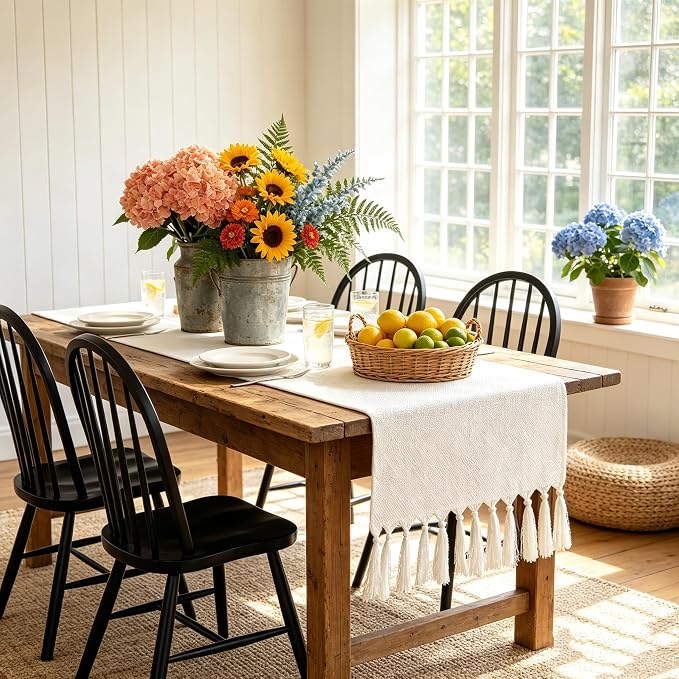Beige Boho Table Runner 72 Inches Long, 15x72 Linen-Style Farmhouse Table Runner - Image 3