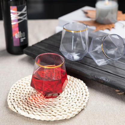 Lullaby 40PCS 12Oz Stemless Plastic Wine Glasses Gold Rim, Diamond Design | - Image 5
