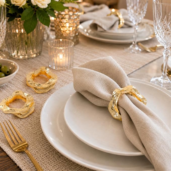 Modern Aluminum Napkin Rings Set of 6, Lightweight Metal Table Decor, - Image 5