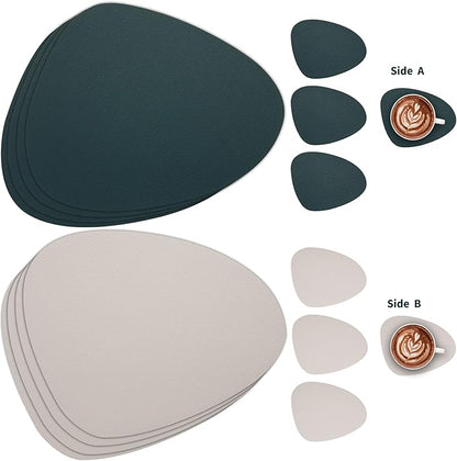Myir JUN Placemats, Dual-Sided Placemats Waterproof Faux Leather Placemats Set of 4 Place Mats and Coasters Non-Slip Washable Table Mats for Dining Table (Beige Green, Set of 4)