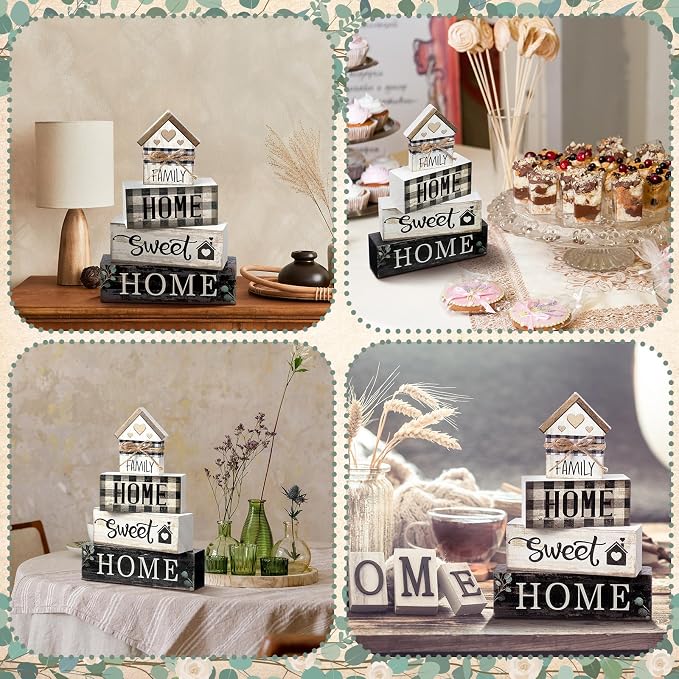Moucuny 4 Pcs Farmhouse Table Decor Rustic Home Sweet Home Farmhouse Tiered - Image 6