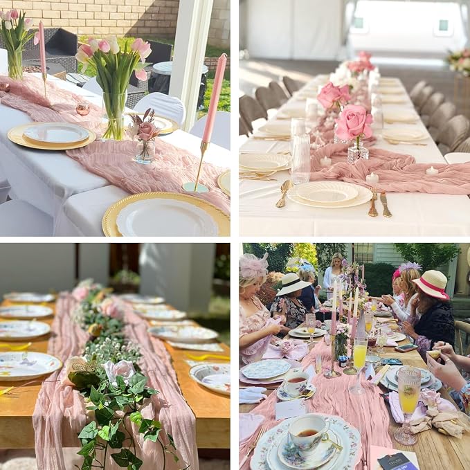10 Pack Dusty Pink Spring Summer Cheesecloth Table Runners 35x120 Inches - Image 9