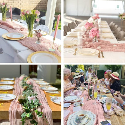 10 Pack Dusty Pink Spring Summer Cheesecloth Table Runners 35x120 Inches - Image 9