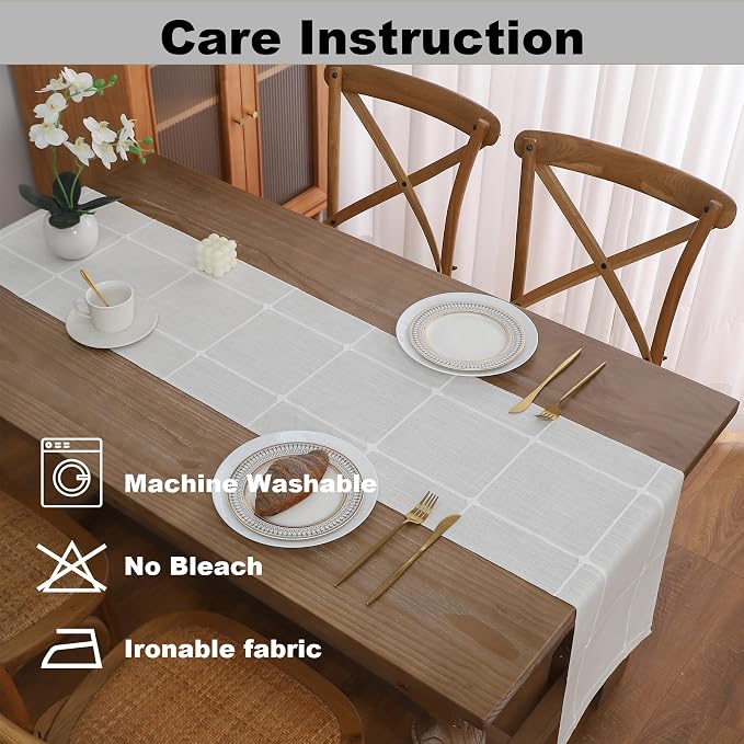 Gernaice Boho Table Runner, Modern Plaid Cotton Linen Farmhouse Table Runners - Image 5