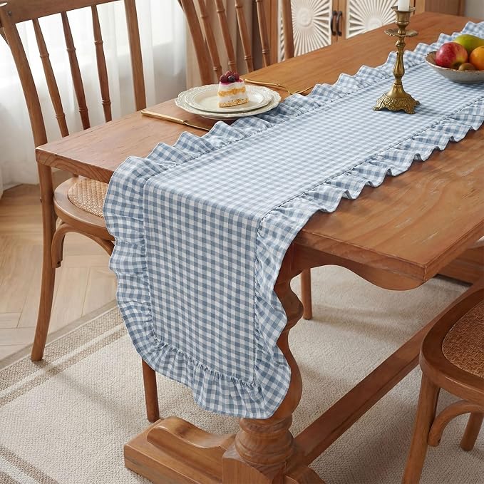 HunnmingRe 1 Pc Gingham Table Runner Blue, 118 X 13.8 Inch | Cotton Dresser - Image 9