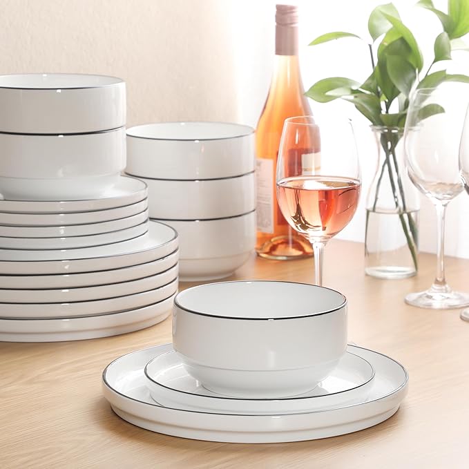 Gibson Home Rothernberg Plates and Bowls 18 Piece Porcelain White Dinnerware - Image 3