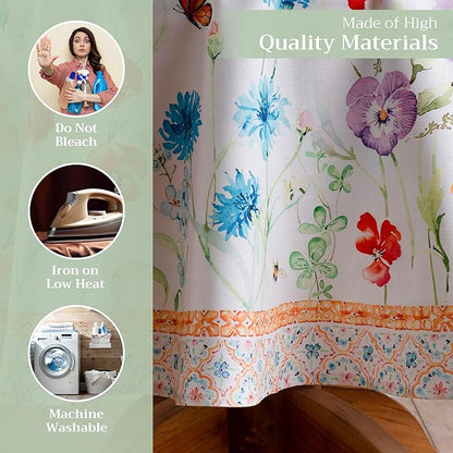 Maison d' Hermine Table Cloth Round Table 100% Cotton 63 Round Inches Tablecloth Reusable Decorative for Dining Room Farmhouse Home Valentines Day Decorations Spring Summer - Summer Whisper