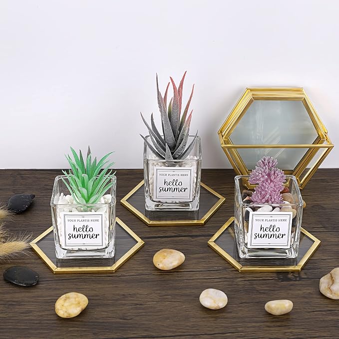 JUXYES Set of 7 Gold Brass Clear Glass Round Coaster - Image 6