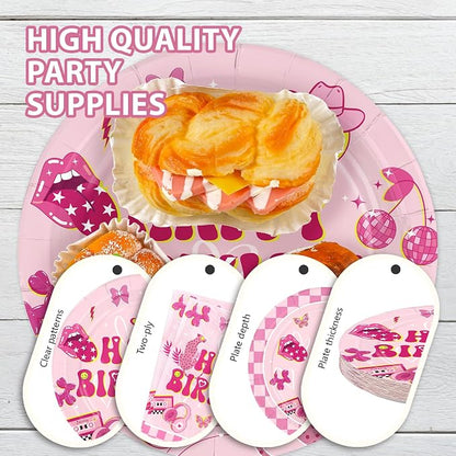 96Pcs Pink Checkered Preppy Birthday Party Supplies Serves 24 | Pink Smiley - Image 6