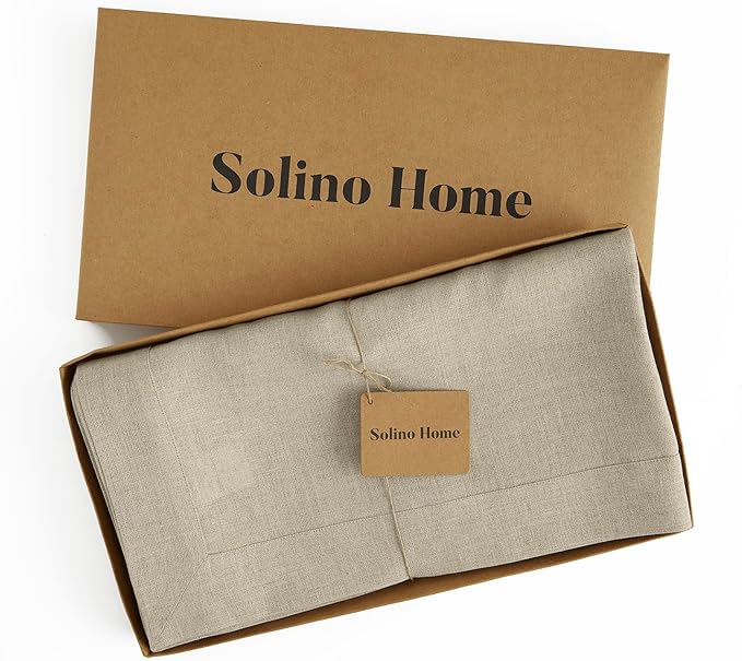 Solino Home Linen Natural Tablecloth 60 x 132 Inch - 100% Pure Linen Rectangular Tablecloth - Machine Washable Table Cloth for Spring, Easter - Fete