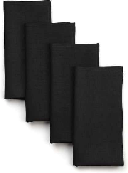 D'Moksha Homes Black Linen Napkins 18 x 18 Inch - 100% Pure Linen Cloth Washable Dinner Napkins Set of 4 for Spring, Easter