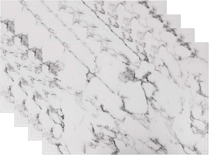 Marble Faux Leather PU Placemats, Set of 4, Washable, Stain Resistant for Dining Room Kitchen Table Decor