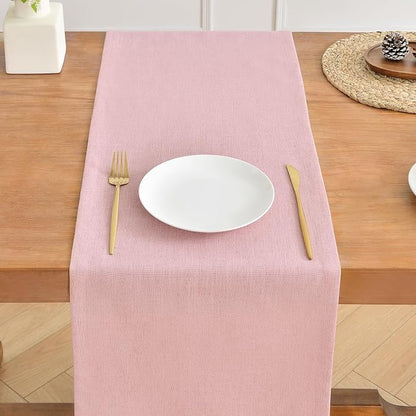 Wracra Linen Table Runner, Burlap Pink Table Runners 36 Inches Long | Rich - Image 4